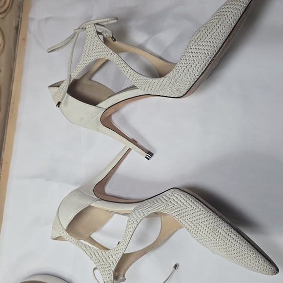 Jimmy Choo Tie up Pumps Eggshell Off white Weave Texture 37.5 - Picture 9 of 12